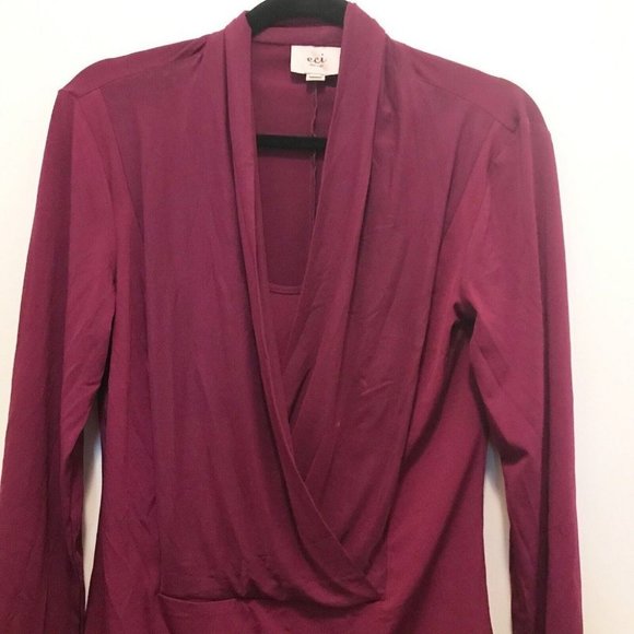 ECI New York M Wine Purple Color V-Neck Drape Blouse Top - Picture 3 of 6